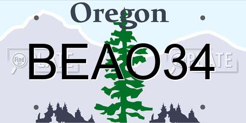 BEAO34 Oregon License Plate