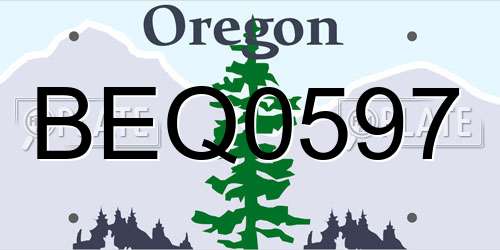 BEQ0597 Oregon License Plate