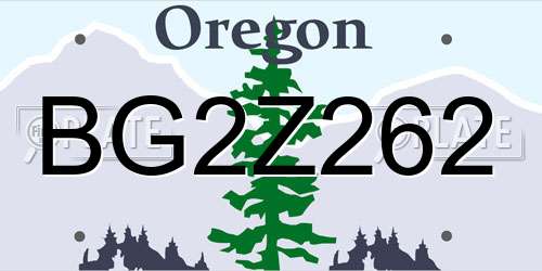 BG2Z262 Oregon License Plate