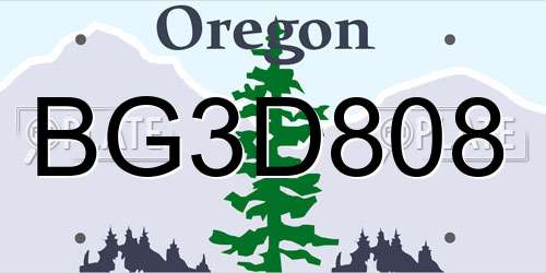 BG3D808 Oregon License Plate