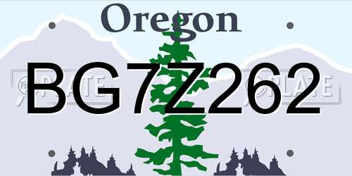 BG7Z262 Oregon License Plate