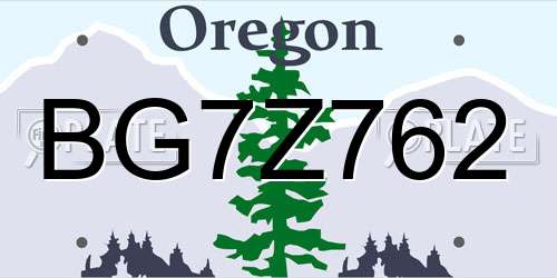 BG7Z762 Oregon License Plate
