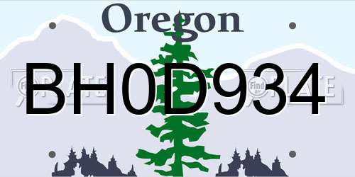 BH0D934 Oregon License Plate