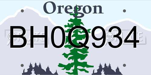 BH0Q934 Oregon License Plate