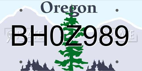 BH0Z989 Oregon License Plate