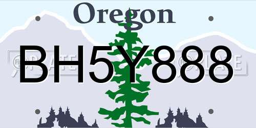 BH5Y888 Oregon License Plate