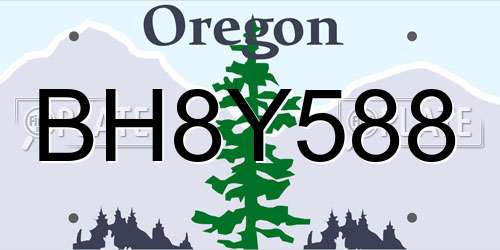 BH8Y588 Oregon License Plate