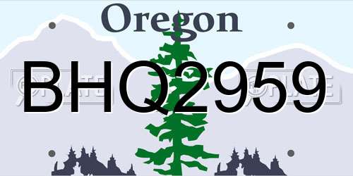 BHQ2959 Oregon License Plate