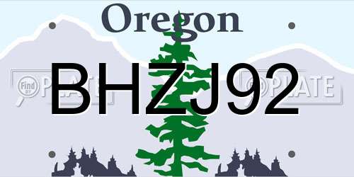 BHZJ92 Oregon License Plate