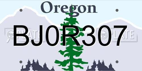 BJ0R307 Oregon License Plate