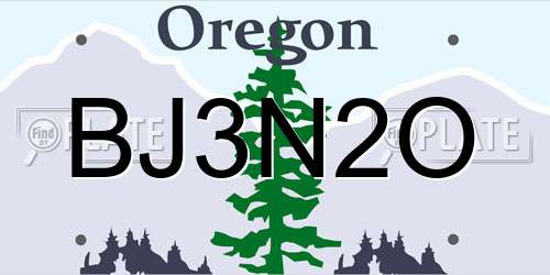 BJ3N2O Oregon License Plate