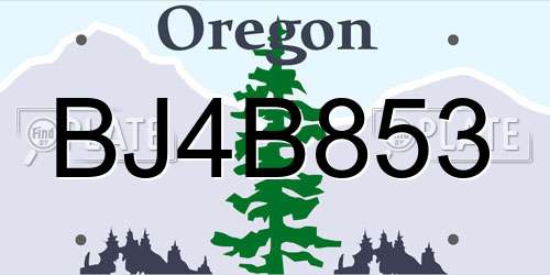 BJ4B853 Oregon License Plate