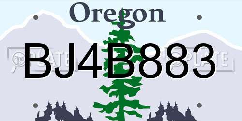 BJ4B883 Oregon License Plate