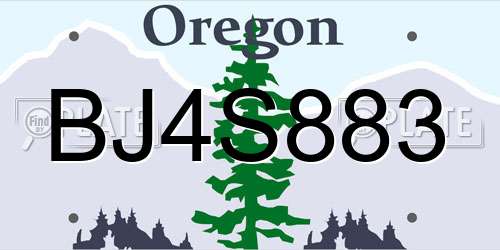 BJ4S883 Oregon License Plate