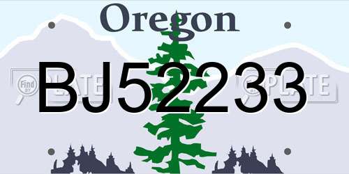 BJ52233 Oregon License Plate