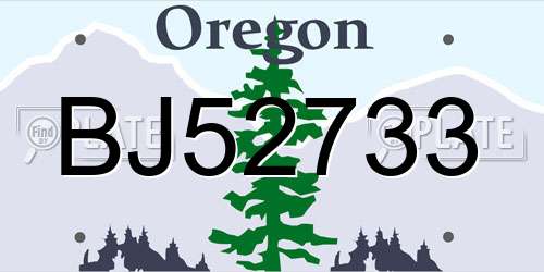 BJ52733 Oregon License Plate