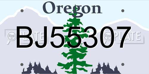 BJ55307 Oregon License Plate