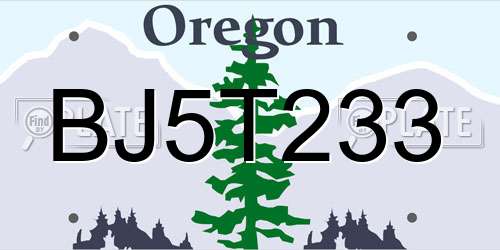 BJ5T233 Oregon License Plate