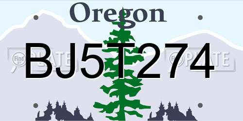 BJ5T274 Oregon License Plate