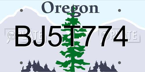 BJ5T774 Oregon License Plate