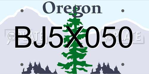 BJ5X050 Oregon License Plate