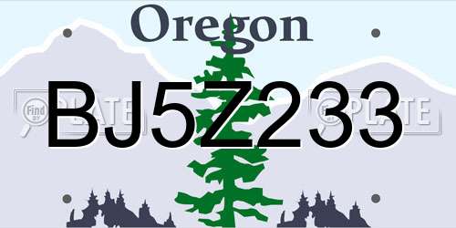 BJ5Z233 Oregon License Plate