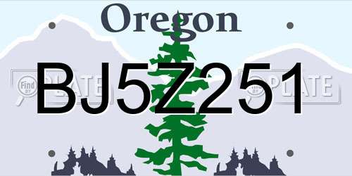 BJ5Z251 Oregon License Plate