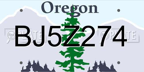 BJ5Z274 Oregon License Plate