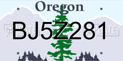 BJ5Z281 Oregon License Plate