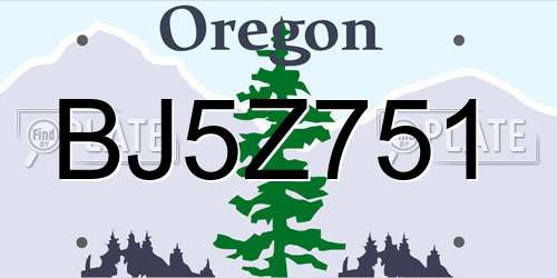 BJ5Z751 Oregon License Plate