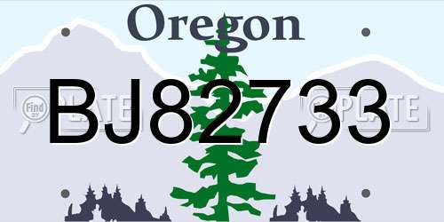 BJ82733 Oregon License Plate