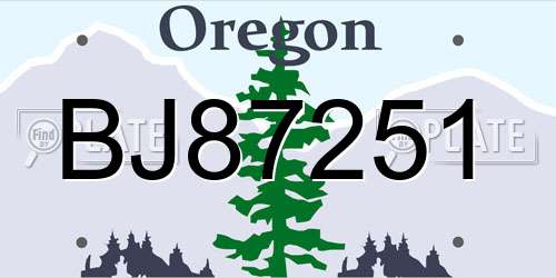 BJ87251 Oregon License Plate