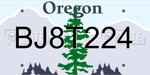 BJ8T224 Oregon License Plate