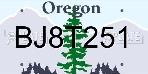 BJ8T251 Oregon License Plate