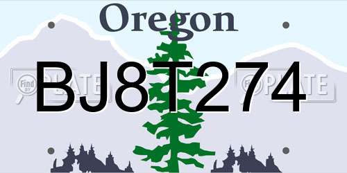 BJ8T274 Oregon License Plate