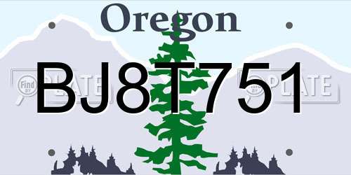 BJ8T751 Oregon License Plate