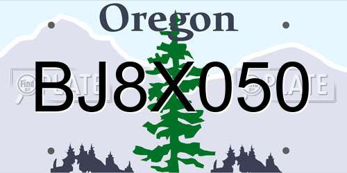 BJ8X050 Oregon License Plate
