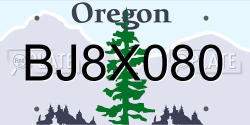 BJ8X080 Oregon License Plate