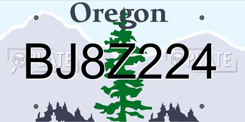 BJ8Z224 Oregon License Plate
