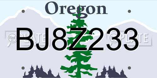 BJ8Z233 Oregon License Plate