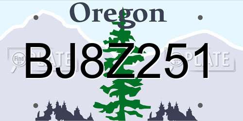 BJ8Z251 Oregon License Plate