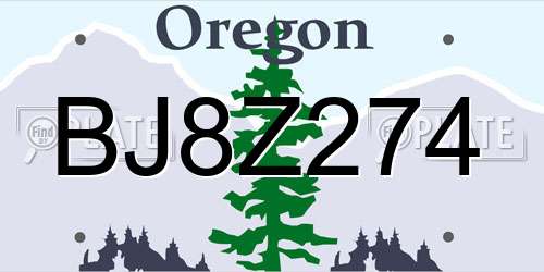 BJ8Z274 Oregon License Plate