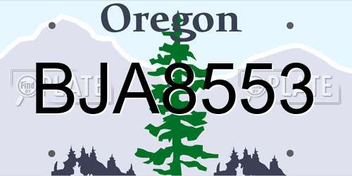 BJA8553 Oregon License Plate