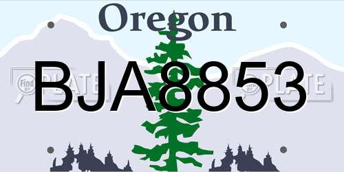 BJA8853 Oregon License Plate