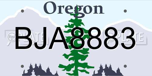 BJA8883 Oregon License Plate