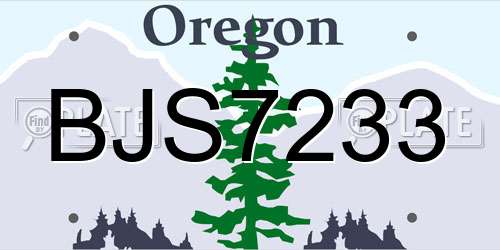 BJS7233 Oregon License Plate