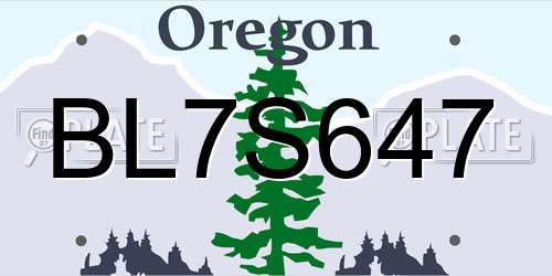 BL7S647 Oregon License Plate