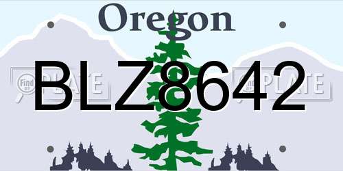 BLZ8642 Oregon License Plate