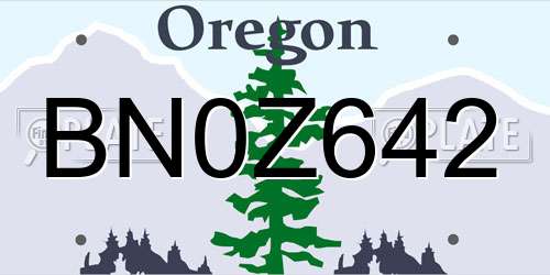 BN0Z642 Oregon License Plate