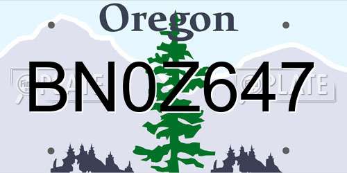 BN0Z647 Oregon License Plate